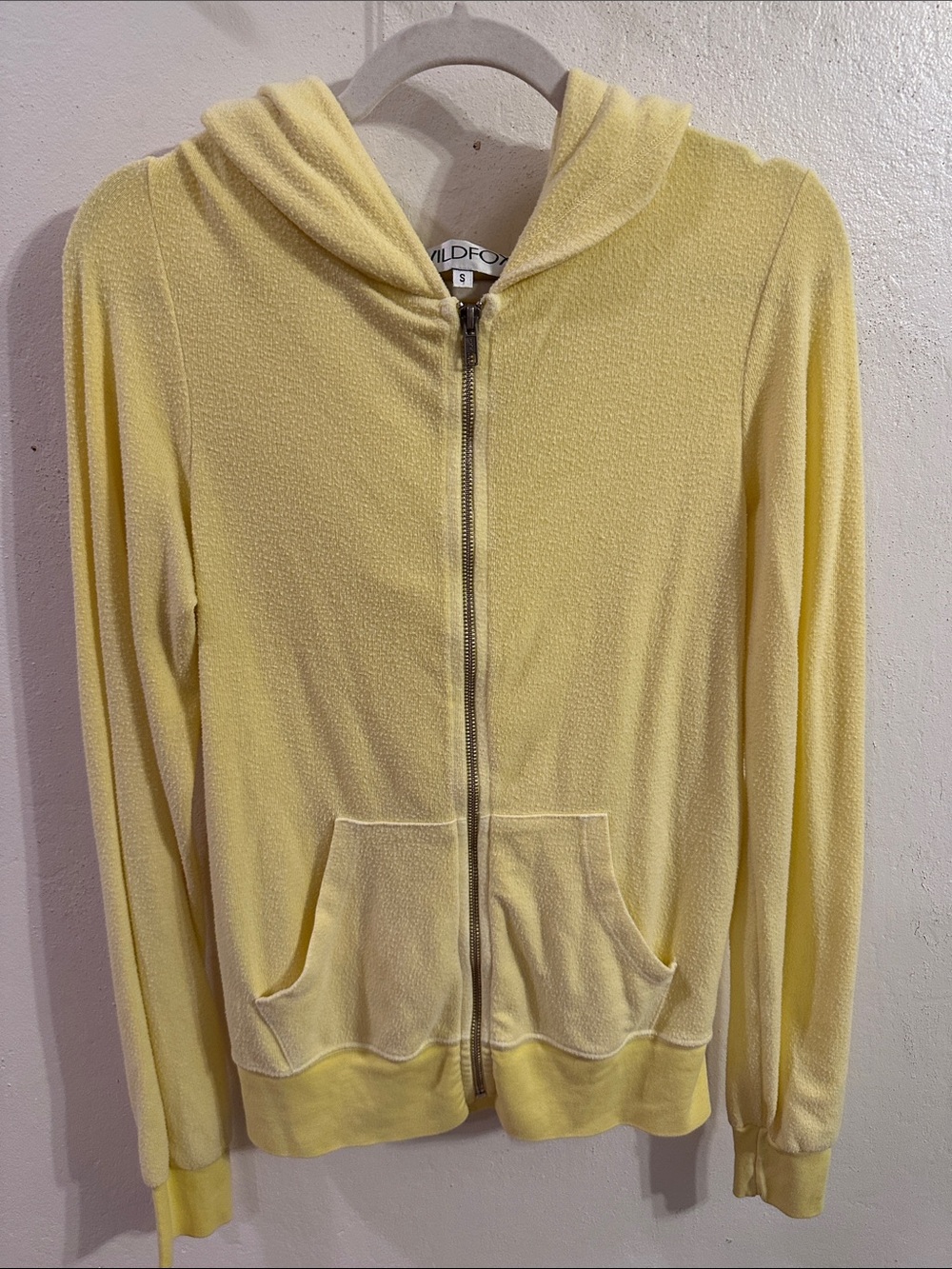 Wildfox yellow hooded sweatshirt, size Small, Zipper,